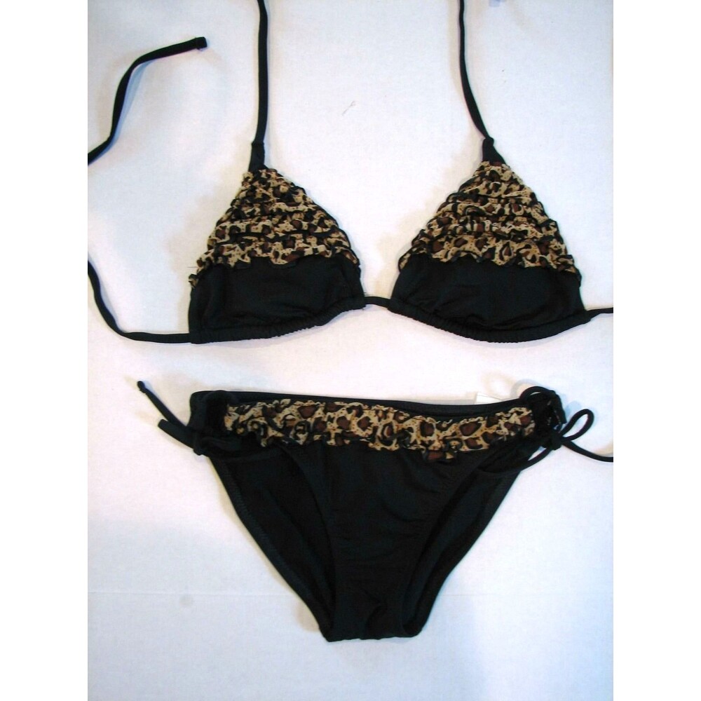 Allen Schwarz Masai Animal Print String Bikini ABS Ruffle Trim Swimsuit 4